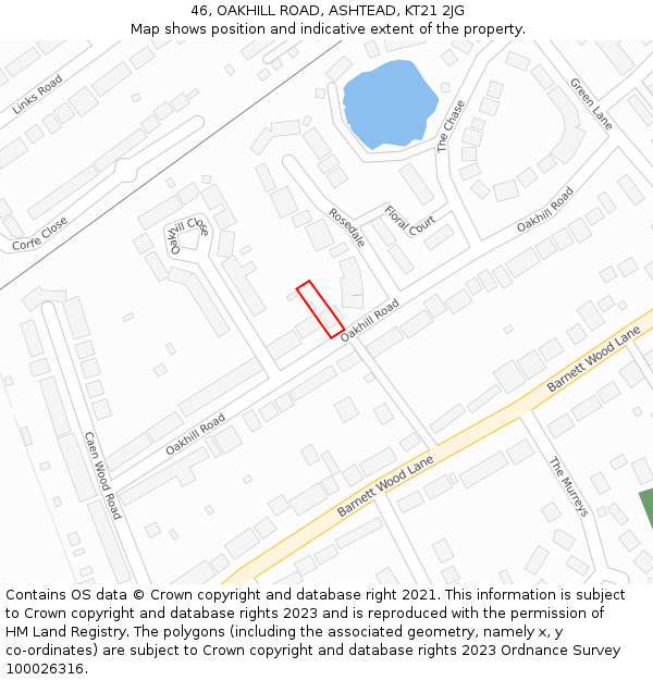 46, OAKHILL ROAD, ASHTEAD, KT21 2JG: Location map and indicative extent of plot