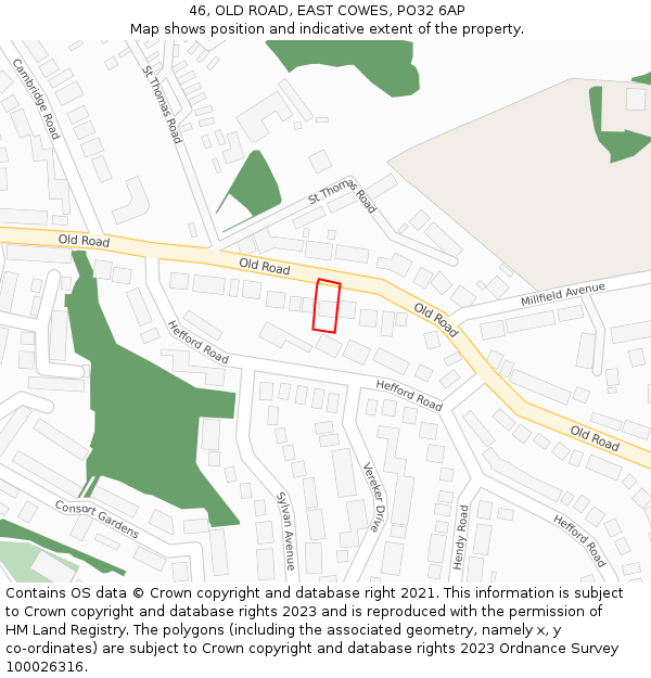 46, OLD ROAD, EAST COWES, PO32 6AP: Location map and indicative extent of plot