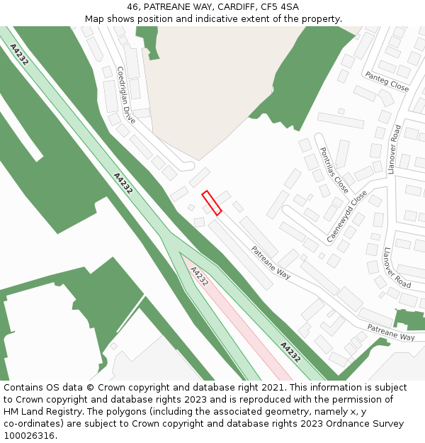 46, PATREANE WAY, CARDIFF, CF5 4SA: Location map and indicative extent of plot