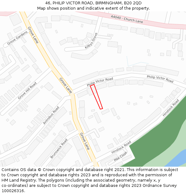 46, PHILIP VICTOR ROAD, BIRMINGHAM, B20 2QD: Location map and indicative extent of plot