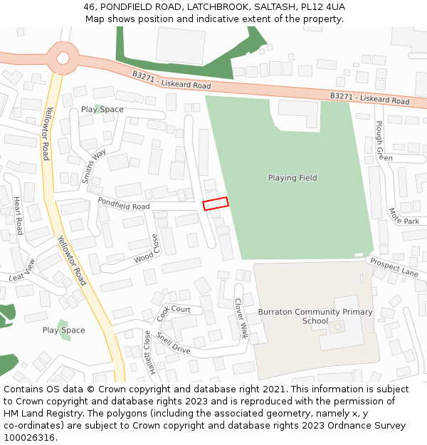 46, PONDFIELD ROAD, LATCHBROOK, SALTASH, PL12 4UA: Location map and indicative extent of plot