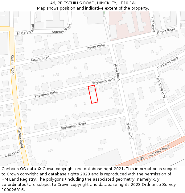 46, PRIESTHILLS ROAD, HINCKLEY, LE10 1AJ: Location map and indicative extent of plot