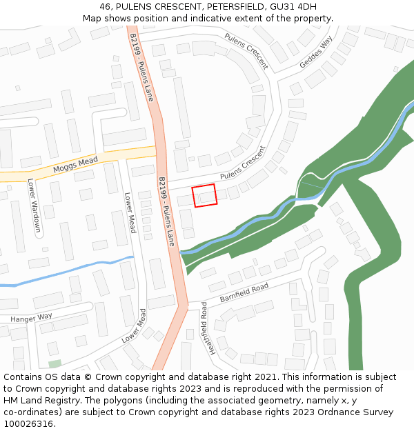 46, PULENS CRESCENT, PETERSFIELD, GU31 4DH: Location map and indicative extent of plot