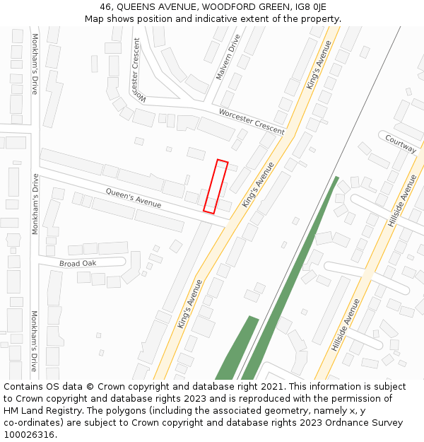 46, QUEENS AVENUE, WOODFORD GREEN, IG8 0JE: Location map and indicative extent of plot