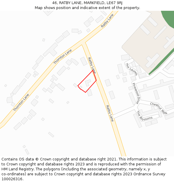 46, RATBY LANE, MARKFIELD, LE67 9RJ: Location map and indicative extent of plot