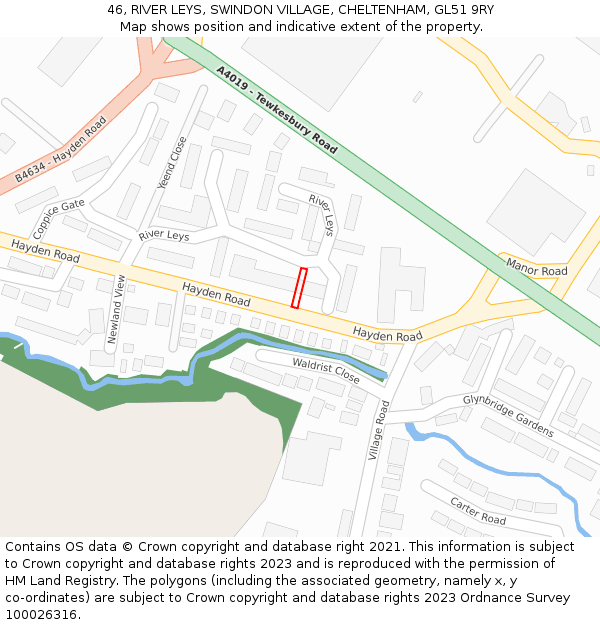 46, RIVER LEYS, SWINDON VILLAGE, CHELTENHAM, GL51 9RY: Location map and indicative extent of plot