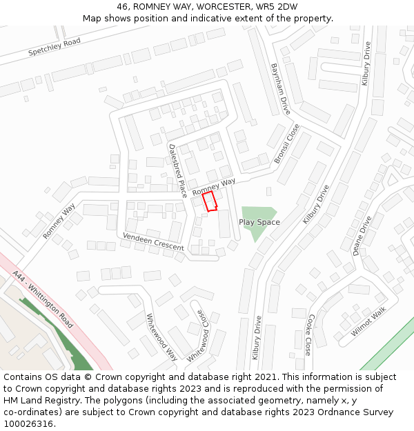 46, ROMNEY WAY, WORCESTER, WR5 2DW: Location map and indicative extent of plot