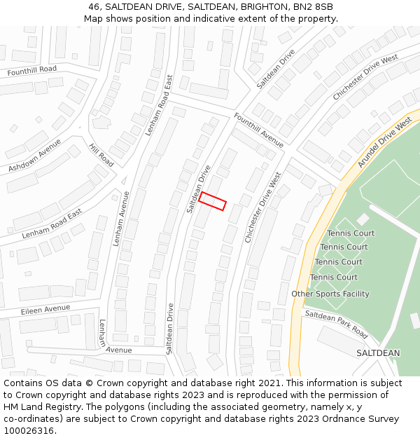 46, SALTDEAN DRIVE, SALTDEAN, BRIGHTON, BN2 8SB: Location map and indicative extent of plot