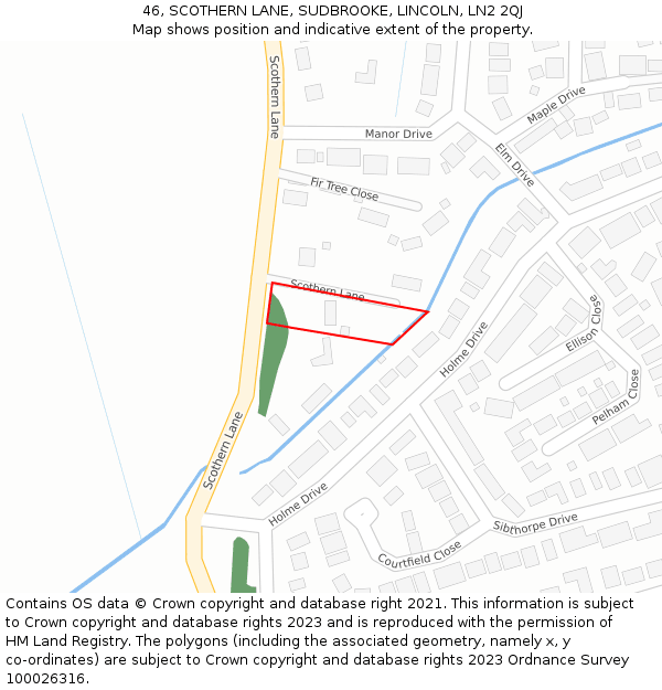 46, SCOTHERN LANE, SUDBROOKE, LINCOLN, LN2 2QJ: Location map and indicative extent of plot