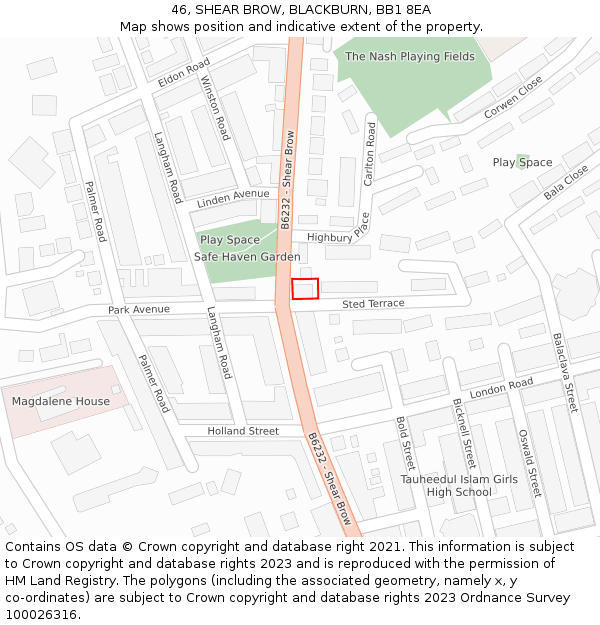 46, SHEAR BROW, BLACKBURN, BB1 8EA: Location map and indicative extent of plot