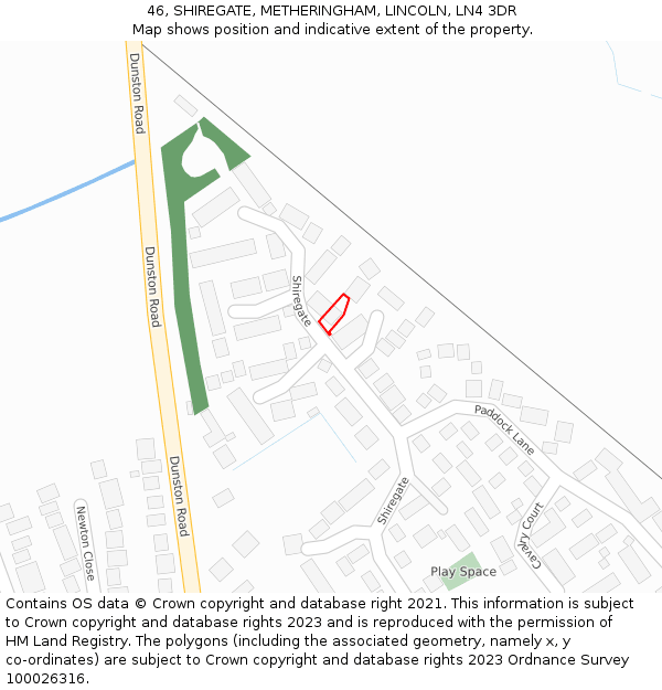 46, SHIREGATE, METHERINGHAM, LINCOLN, LN4 3DR: Location map and indicative extent of plot