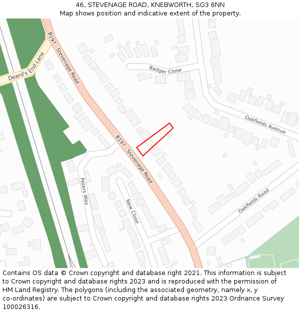 46, STEVENAGE ROAD, KNEBWORTH, SG3 6NN: Location map and indicative extent of plot