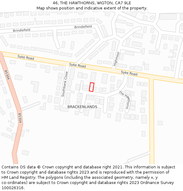 46, THE HAWTHORNS, WIGTON, CA7 9LE: Location map and indicative extent of plot