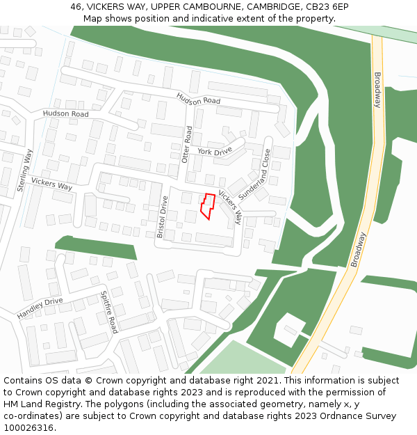 46, VICKERS WAY, UPPER CAMBOURNE, CAMBRIDGE, CB23 6EP: Location map and indicative extent of plot