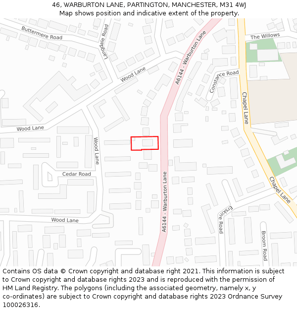 46, WARBURTON LANE, PARTINGTON, MANCHESTER, M31 4WJ: Location map and indicative extent of plot