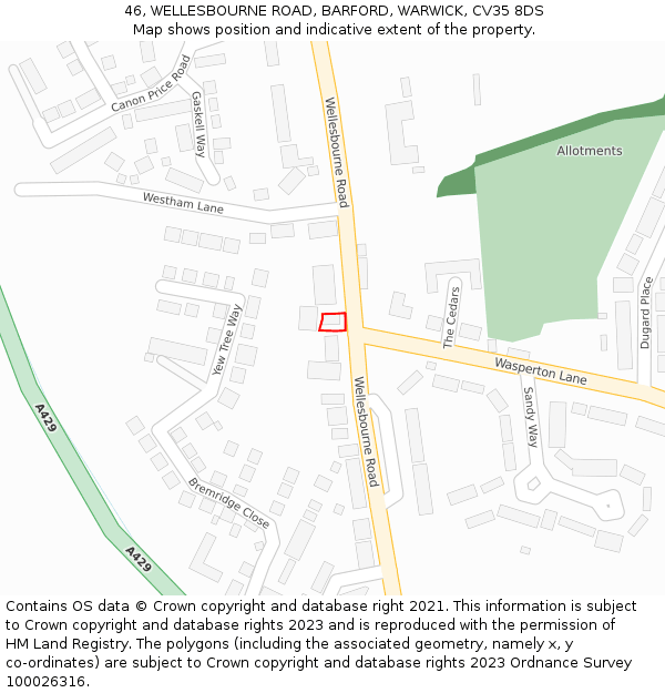 46, WELLESBOURNE ROAD, BARFORD, WARWICK, CV35 8DS: Location map and indicative extent of plot