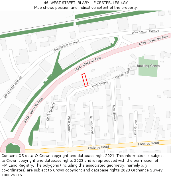 46, WEST STREET, BLABY, LEICESTER, LE8 4GY: Location map and indicative extent of plot