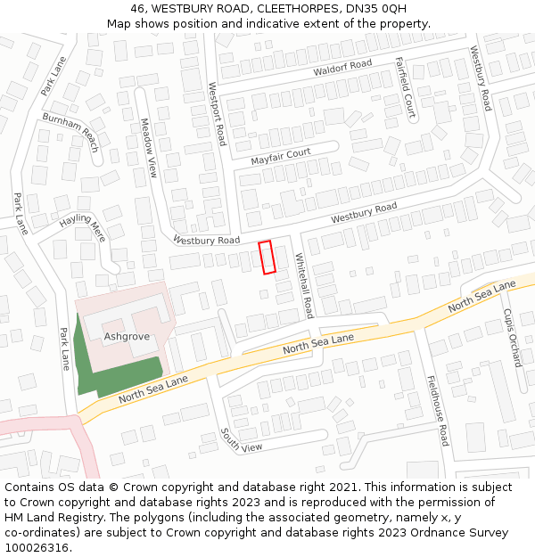 46, WESTBURY ROAD, CLEETHORPES, DN35 0QH: Location map and indicative extent of plot