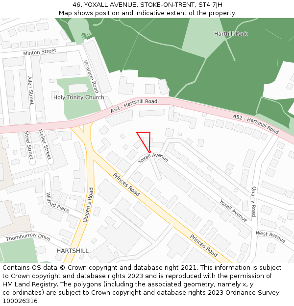 46, YOXALL AVENUE, STOKE-ON-TRENT, ST4 7JH: Location map and indicative extent of plot