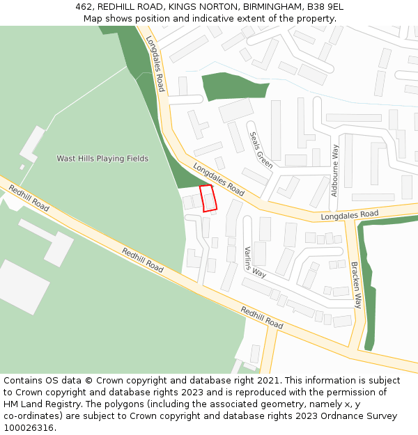 462, REDHILL ROAD, KINGS NORTON, BIRMINGHAM, B38 9EL: Location map and indicative extent of plot