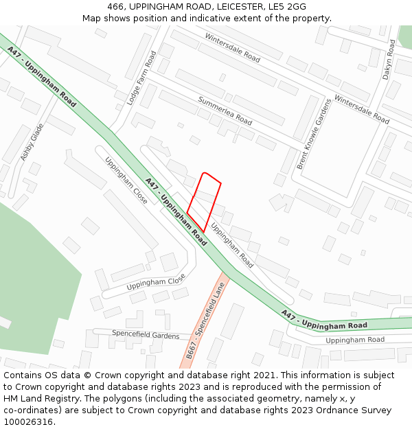 466, UPPINGHAM ROAD, LEICESTER, LE5 2GG: Location map and indicative extent of plot