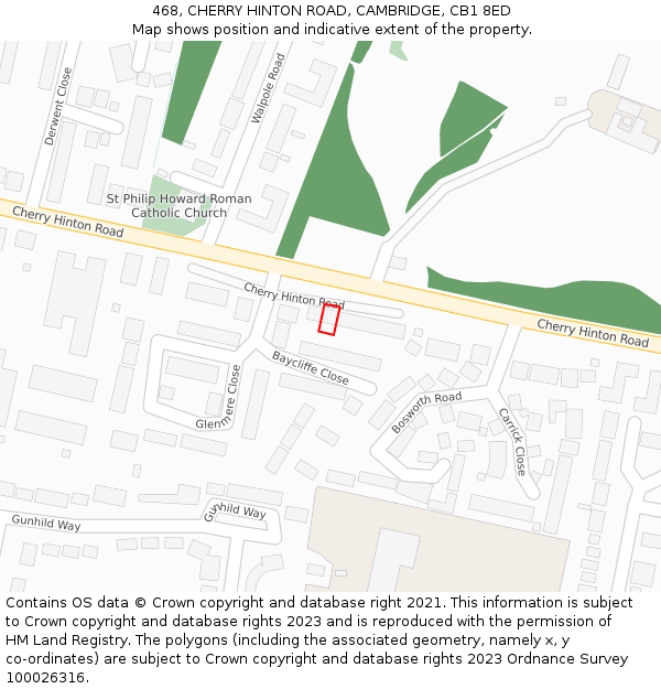 468, CHERRY HINTON ROAD, CAMBRIDGE, CB1 8ED: Location map and indicative extent of plot