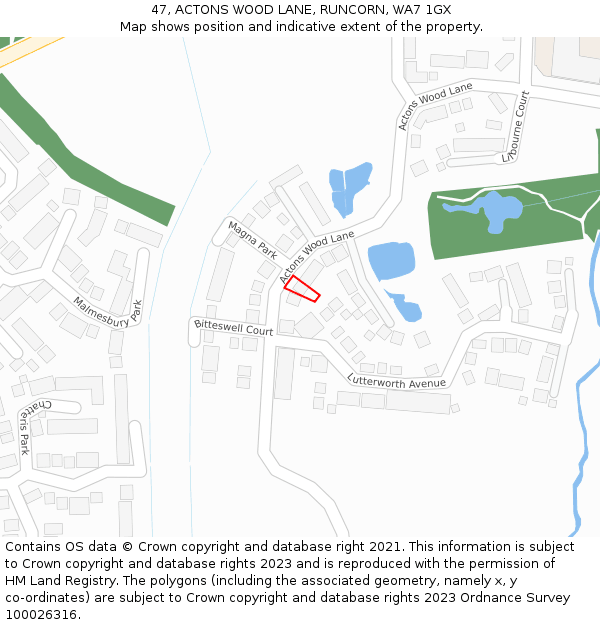 47, ACTONS WOOD LANE, RUNCORN, WA7 1GX: Location map and indicative extent of plot