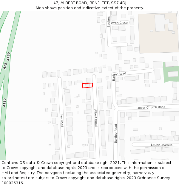 47, ALBERT ROAD, BENFLEET, SS7 4DJ: Location map and indicative extent of plot