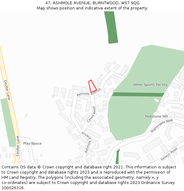 47, ASHMOLE AVENUE, BURNTWOOD, WS7 9QG: Location map and indicative extent of plot