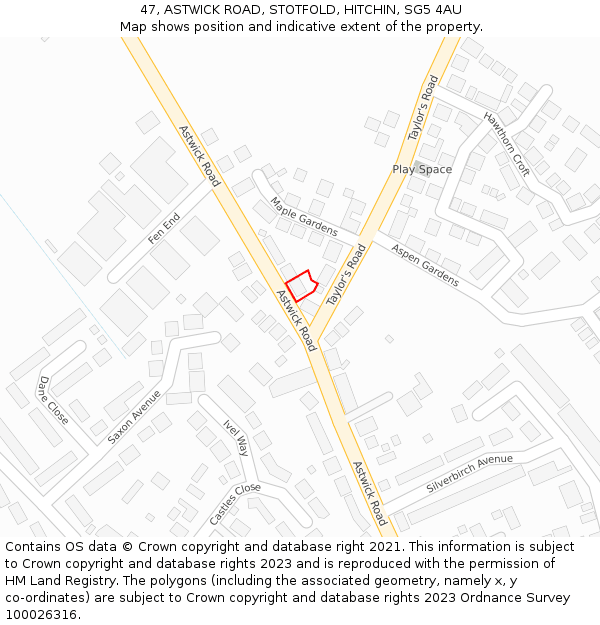 47, ASTWICK ROAD, STOTFOLD, HITCHIN, SG5 4AU: Location map and indicative extent of plot