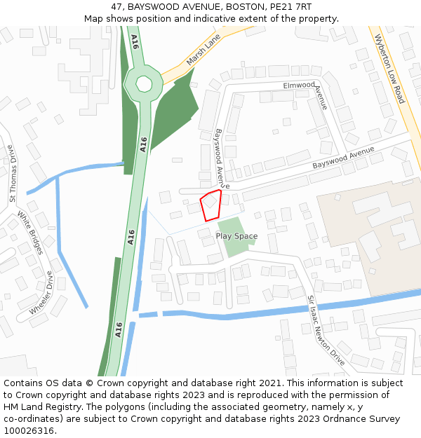 47, BAYSWOOD AVENUE, BOSTON, PE21 7RT: Location map and indicative extent of plot