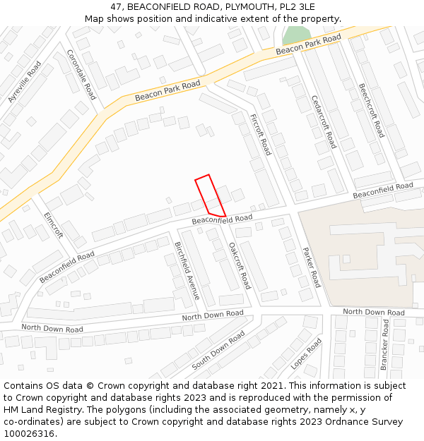 47, BEACONFIELD ROAD, PLYMOUTH, PL2 3LE: Location map and indicative extent of plot