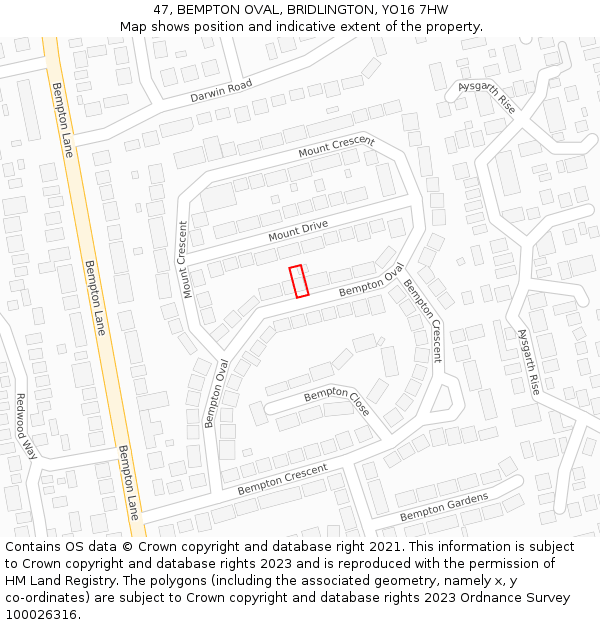 47, BEMPTON OVAL, BRIDLINGTON, YO16 7HW: Location map and indicative extent of plot