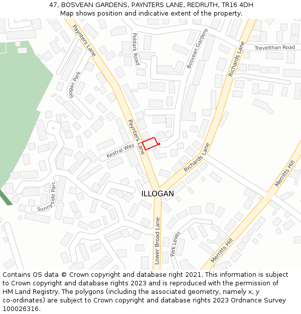 47, BOSVEAN GARDENS, PAYNTERS LANE, REDRUTH, TR16 4DH: Location map and indicative extent of plot