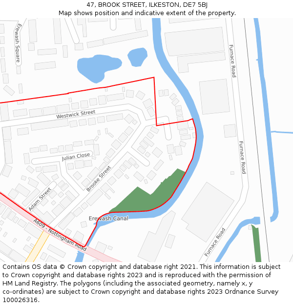 47, BROOK STREET, ILKESTON, DE7 5BJ: Location map and indicative extent of plot