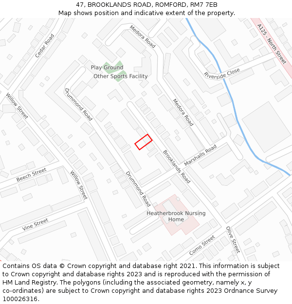 47, BROOKLANDS ROAD, ROMFORD, RM7 7EB: Location map and indicative extent of plot