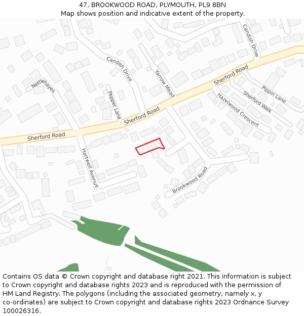 47, BROOKWOOD ROAD, PLYMOUTH, PL9 8BN: Location map and indicative extent of plot