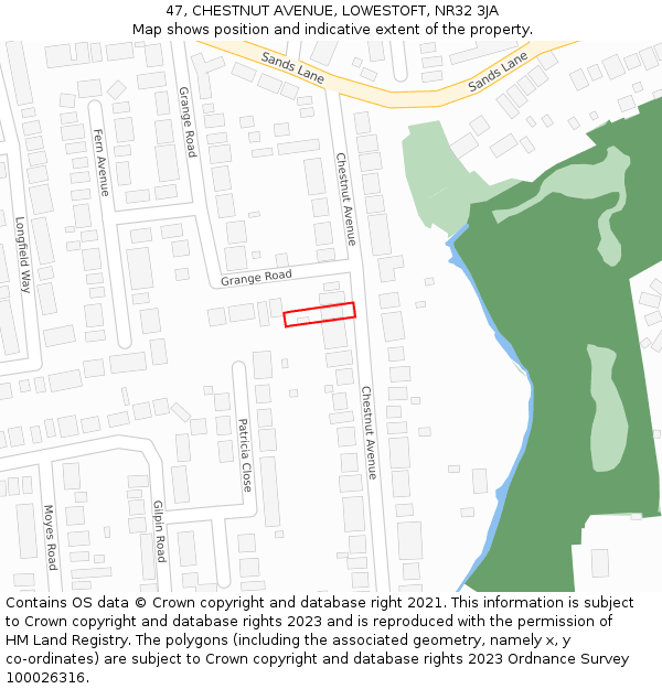 47, CHESTNUT AVENUE, LOWESTOFT, NR32 3JA: Location map and indicative extent of plot