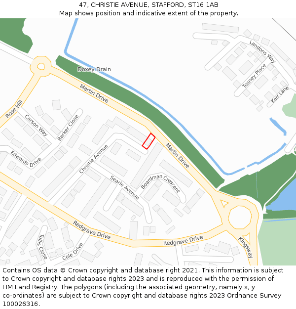 47, CHRISTIE AVENUE, STAFFORD, ST16 1AB: Location map and indicative extent of plot