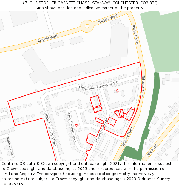 47, CHRISTOPHER GARNETT CHASE, STANWAY, COLCHESTER, CO3 8BQ: Location map and indicative extent of plot