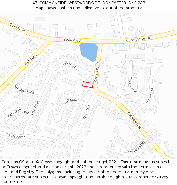 47, COMMONSIDE, WESTWOODSIDE, DONCASTER, DN9 2AR: Location map and indicative extent of plot