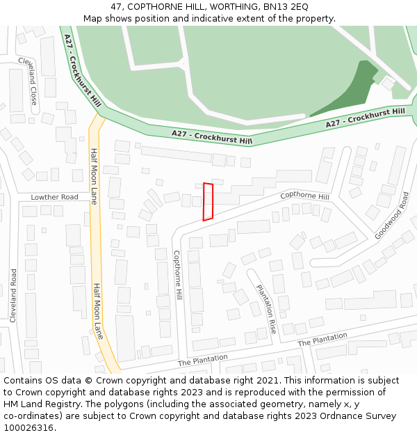 47, COPTHORNE HILL, WORTHING, BN13 2EQ: Location map and indicative extent of plot