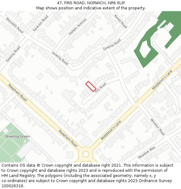 47, FIRS ROAD, NORWICH, NR6 6UP: Location map and indicative extent of plot