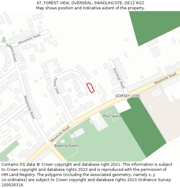 47, FOREST VIEW, OVERSEAL, SWADLINCOTE, DE12 6GZ: Location map and indicative extent of plot