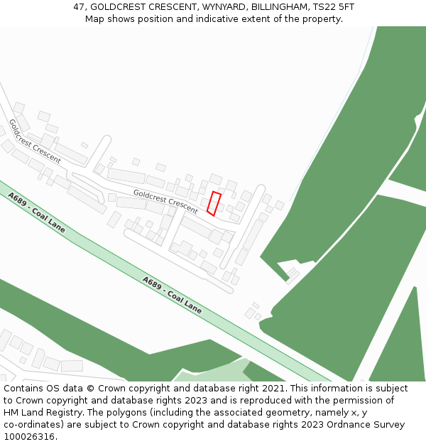 47, GOLDCREST CRESCENT, WYNYARD, BILLINGHAM, TS22 5FT: Location map and indicative extent of plot