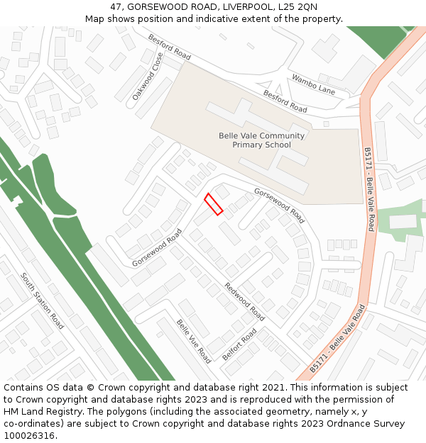 47, GORSEWOOD ROAD, LIVERPOOL, L25 2QN: Location map and indicative extent of plot