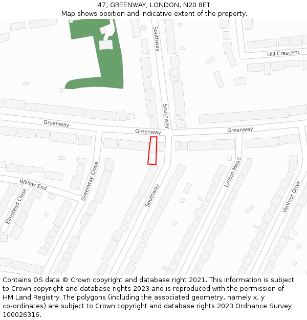 47, GREENWAY, LONDON, N20 8ET: Location map and indicative extent of plot