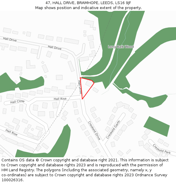 47, HALL DRIVE, BRAMHOPE, LEEDS, LS16 9JF: Location map and indicative extent of plot