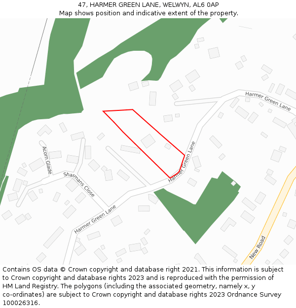 47, HARMER GREEN LANE, WELWYN, AL6 0AP: Location map and indicative extent of plot