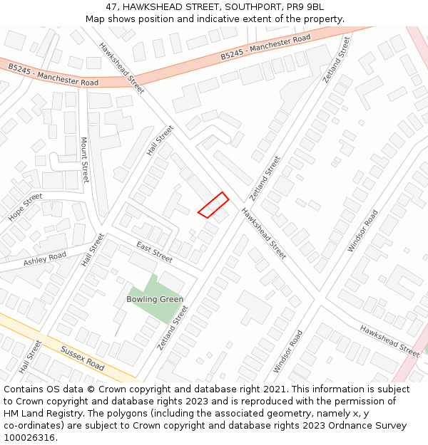 47, HAWKSHEAD STREET, SOUTHPORT, PR9 9BL: Location map and indicative extent of plot